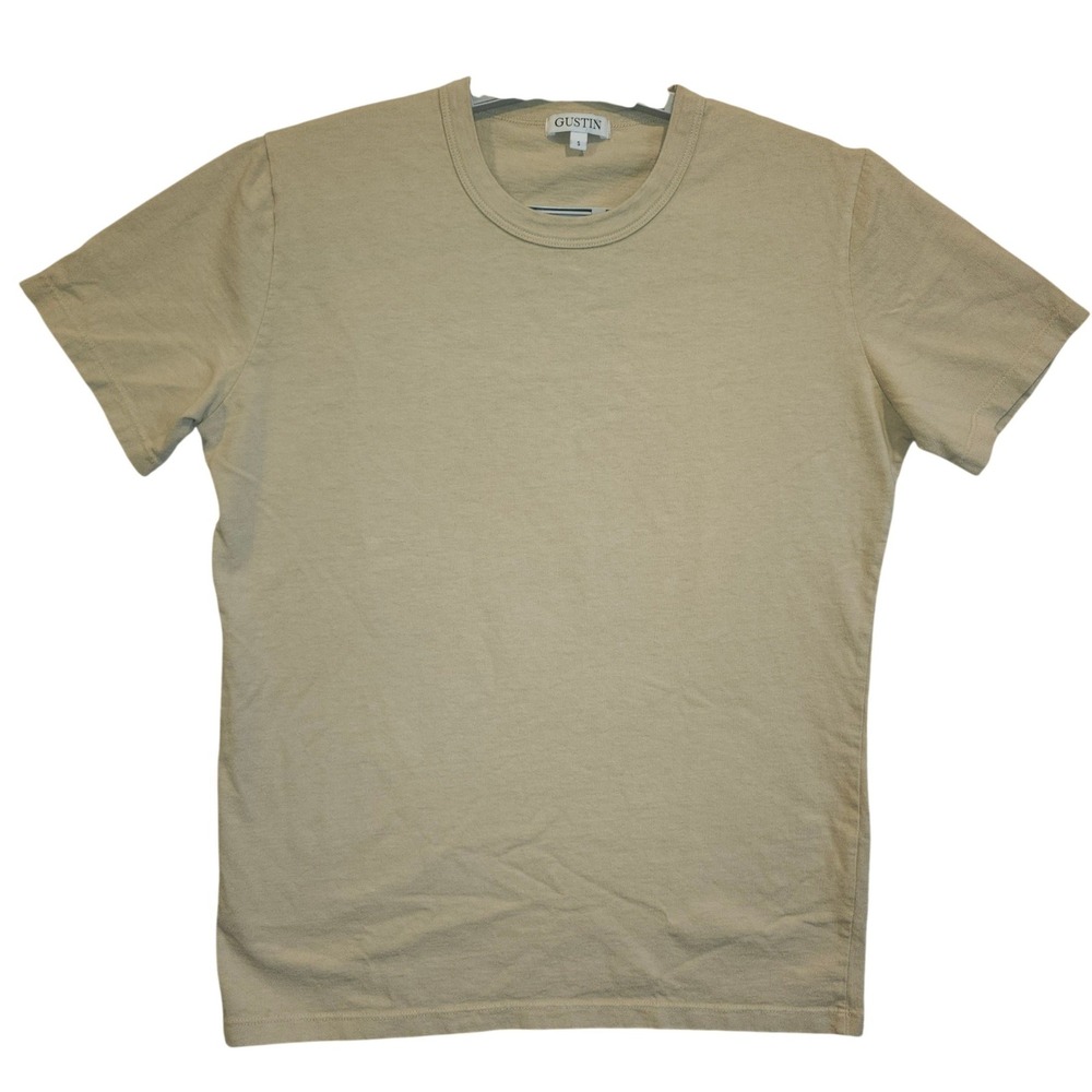 Gustin Mens Tan Beige Organic Cotton Short Sleeve Crewneck T-Shirt Made in USA S